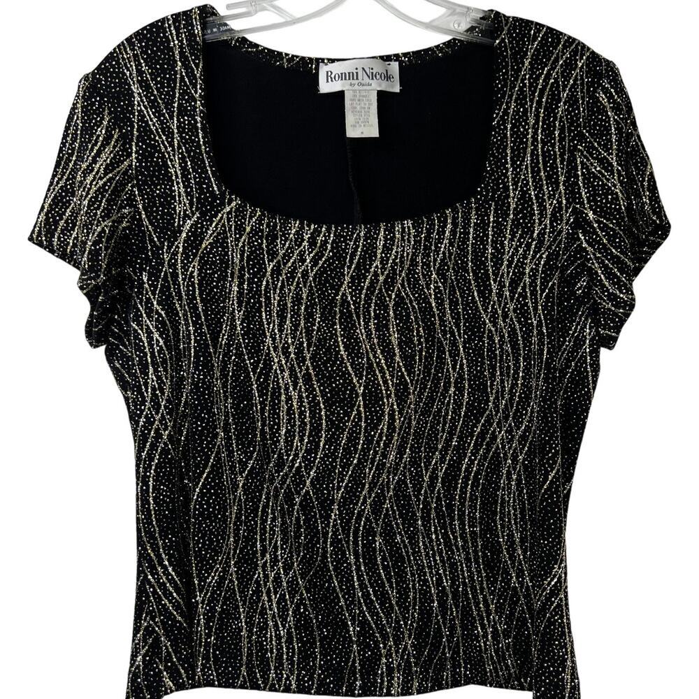 Ronnie Nicole by Ouida Y2K Top Gold/Silver Glitter 90's Slinky Blouse Size M